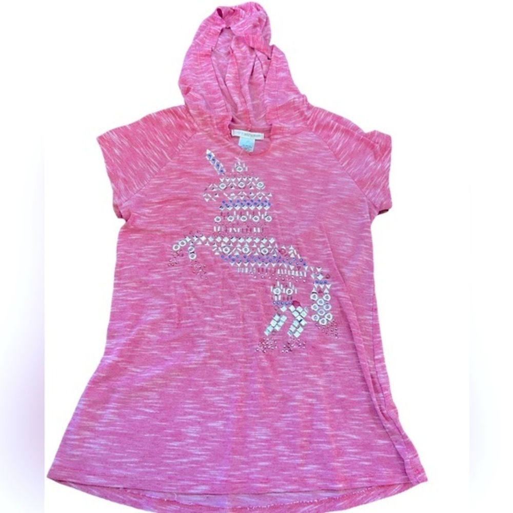 🔥2 for $10🔥 Rhinestone Unicorn Hooded Top by Self Esteem Size Large 10-12